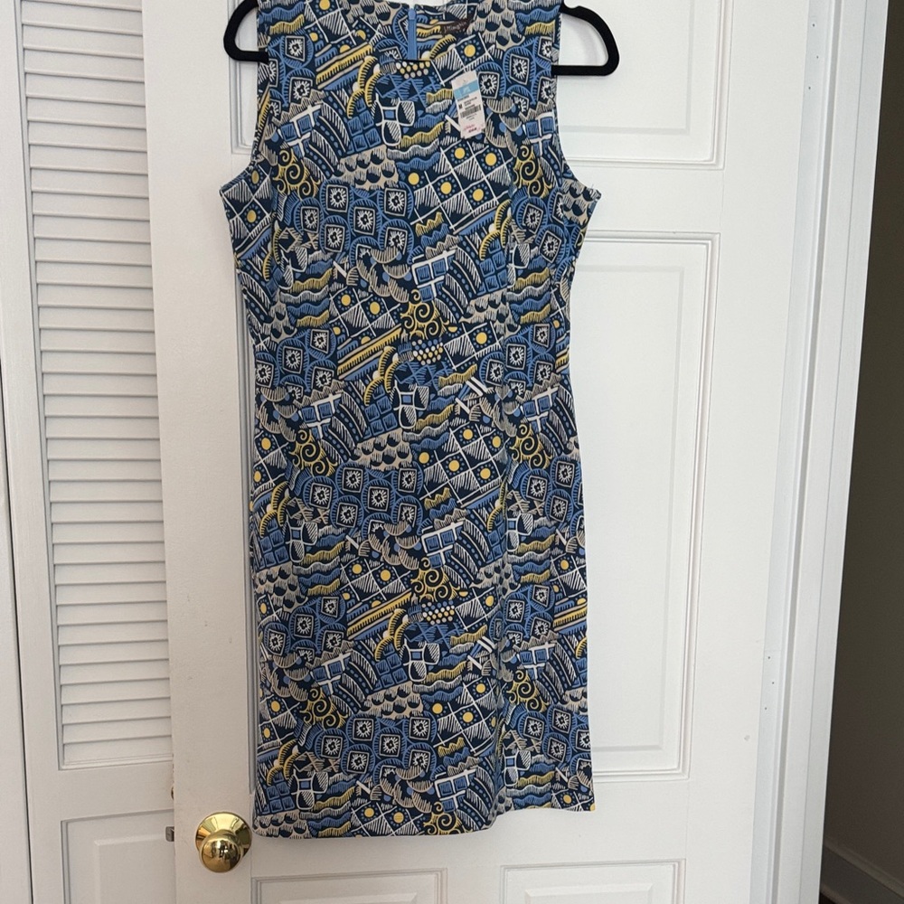 Elegant Blue and Yellow Geometric Midi Dress